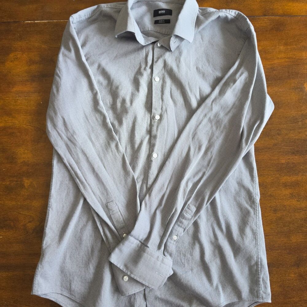 Hugo Boss BOSS Slim Fit Stretch Dress Shirt Grey Micro-Pattern Performance